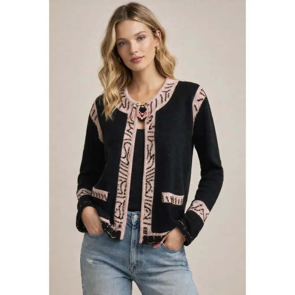 Storybook Knits Vintage Beaded Art Cardigan Jacket XS Cottagecore Boho Artwear - Picture 2 of 15